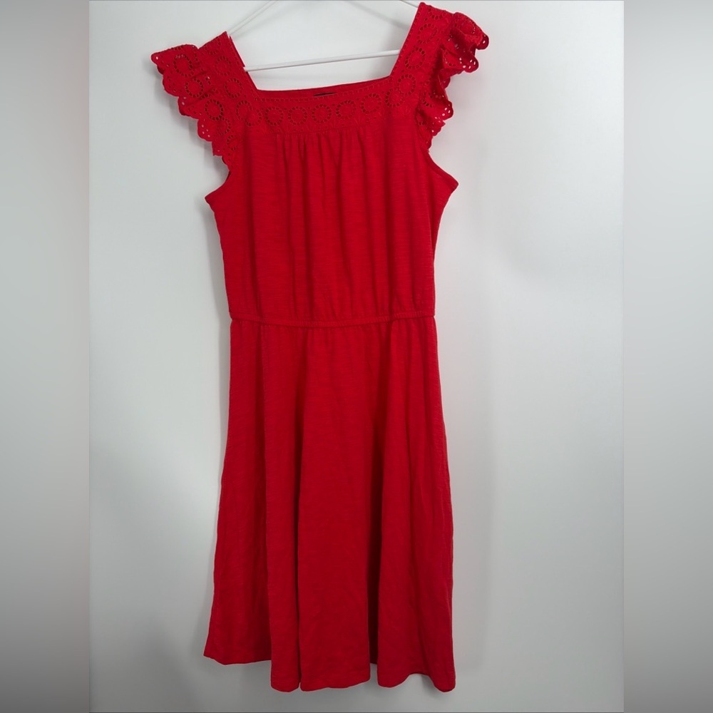TALBOTS DRESS RUFFLE EYELET Red DRESS Sz M